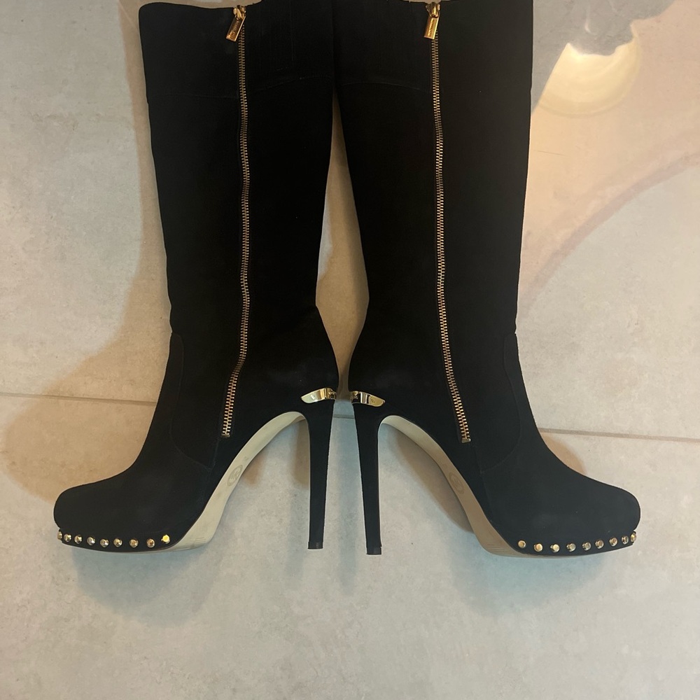 Michael Kors Collection Black and Gold Heeled Boots